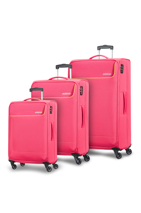 bright pink luggage